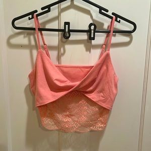 Romwe Pink Twist Tank Top With Pink Lace
